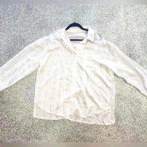 Womens  long sleeve light weight white button down blouse